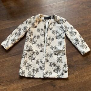 Zara Cream and Black Palm Tree Print Trench Coat